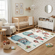 Cute Cat Friends Area Rug, Soft Blue Feline Carpet, Nursery Room Decor – playroom styling