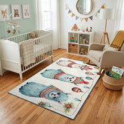 Cute Cat Friends Area Rug, Soft Blue Feline Carpet, Nursery Room Decor – living room view