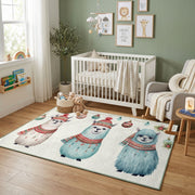 Cute Cat Friends Area Rug, Soft Blue Feline Carpet, Nursery Room Decor – design close-up