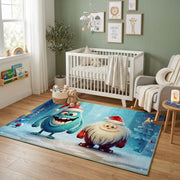 Winter Cat Portrait Area Rug, Blue Snowy Feline Carpet, Cozy Decor – alternate room view