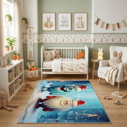 Winter Cat Portrait Area Rug, Blue Snowy Feline Carpet, Cozy Decor – pattern detail