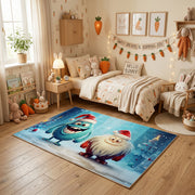 Winter Cat Portrait Area Rug, Blue Snowy Feline Carpet, Cozy Decor – texture view