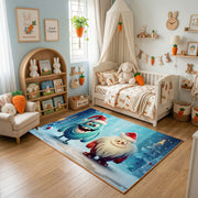 Winter Cat Portrait Area Rug, Blue Snowy Feline Carpet, Cozy Decor – bedroom styling