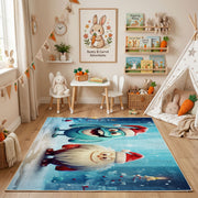 Winter Cat Portrait Area Rug, Blue Snowy Feline Carpet, Cozy Decor – playroom styling