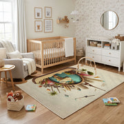 Floral Cat Portrait Area Rug, Vintage Botanical Feline Carpet, Cozy Decor – featured room view