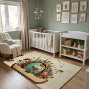 Floral Cat Portrait Area Rug, Vintage Botanical Feline Carpet, Cozy Decor – alternate room view