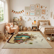 Floral Cat Portrait Area Rug, Vintage Botanical Feline Carpet, Cozy Decor – full rug view