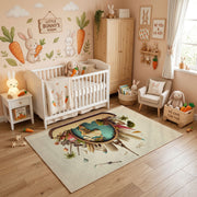 Floral Cat Portrait Area Rug, Vintage Botanical Feline Carpet, Cozy Decor – angled room view