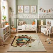 Floral Cat Portrait Area Rug, Vintage Botanical Feline Carpet, Cozy Decor – pattern detail