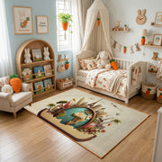Floral Cat Portrait Area Rug, Vintage Botanical Feline Carpet, Cozy Decor – bedroom styling
