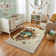 Floral Cat Portrait Area Rug, Vintage Botanical Feline Carpet, Cozy Decor – living room view