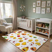 Colorful Emoji Faces Area Rug, Playful Pattern Carpet, Kids Room Decor – alternate room view