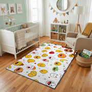 Colorful Emoji Faces Area Rug, Playful Pattern Carpet, Kids Room Decor – living room view