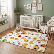 Colorful Emoji Faces Area Rug, Playful Pattern Carpet, Kids Room Decor – design close-up