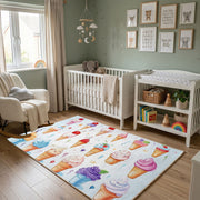 Pastel Donut Pattern Area Rug, Sweet Treat Carpet, Kids Room Decor – featured room view