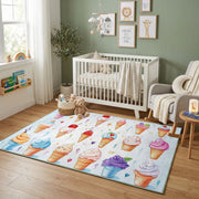 Pastel Donut Pattern Area Rug, Sweet Treat Carpet, Kids Room Decor – alternate room view