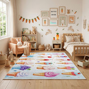 Pastel Donut Pattern Area Rug, Sweet Treat Carpet, Kids Room Decor – full rug view