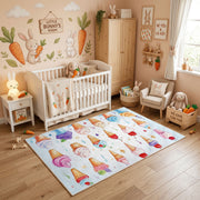 Pastel Donut Pattern Area Rug, Sweet Treat Carpet, Kids Room Decor – angled room view