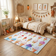 Pastel Donut Pattern Area Rug, Sweet Treat Carpet, Kids Room Decor – texture view