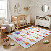 Pastel Donut Pattern Area Rug, Sweet Treat Carpet, Kids Room Decor – living room view