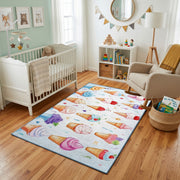 Pastel Donut Pattern Area Rug, Sweet Treat Carpet, Kids Room Decor – design close-up
