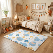 Celestial Animal Pattern Area Rug, Blue Gold Nursery Carpet, Kids Decor – pattern detail