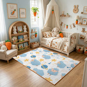 Celestial Animal Pattern Area Rug, Blue Gold Nursery Carpet, Kids Decor – texture view