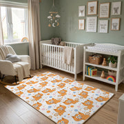 Orange Paw Print Area Rug, Cute Pet Pattern Carpet, Kids Room Decor – alternate room view