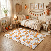 Orange Paw Print Area Rug, Cute Pet Pattern Carpet, Kids Room Decor – pattern detail
