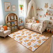 Orange Paw Print Area Rug, Cute Pet Pattern Carpet, Kids Room Decor – texture view