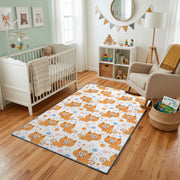 Orange Paw Print Area Rug, Cute Pet Pattern Carpet, Kids Room Decor – living room view
