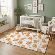Orange Paw Print Area Rug, Cute Pet Pattern Carpet, Kids Room Decor – design close-up