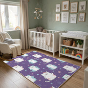 Purple Cat Pattern Area Rug, Cute Feline Carpet, Kids Room Decor – alternate room view