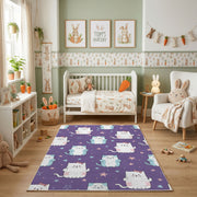 Purple Cat Pattern Area Rug, Cute Feline Carpet, Kids Room Decor – pattern detail
