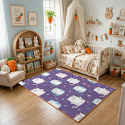 Purple Cat Pattern Area Rug, Cute Feline Carpet, Kids Room Decor – texture view