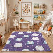 Purple Cat Pattern Area Rug, Cute Feline Carpet, Kids Room Decor – bedroom styling