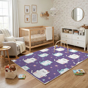 Purple Cat Pattern Area Rug, Cute Feline Carpet, Kids Room Decor – playroom styling