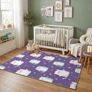 Purple Cat Pattern Area Rug, Cute Feline Carpet, Kids Room Decor – design close-up