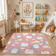 Pink Cat Pattern Area Rug, Pastel Feline Carpet, Nursery Room Decor – bedroom styling