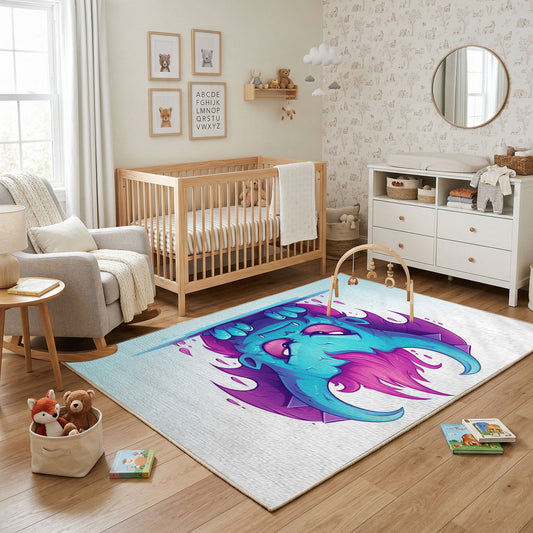 Colorful Fantasy Horse Area Rug, Blue Purple Animal Carpet, Kids Decor – featured room view