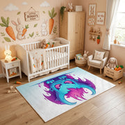 Colorful Fantasy Horse Area Rug, Blue Purple Animal Carpet, Kids Decor – angled room view