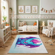 Colorful Fantasy Horse Area Rug, Blue Purple Animal Carpet, Kids Decor – pattern detail