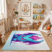Colorful Fantasy Horse Area Rug, Blue Purple Animal Carpet, Kids Decor – playroom styling