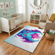 Colorful Fantasy Horse Area Rug, Blue Purple Animal Carpet, Kids Decor – living room view