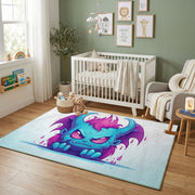 Colorful Fantasy Horse Area Rug, Blue Purple Animal Carpet, Kids Decor – design close-up
