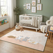 Minimal Bunny Outline Area Rug, Soft Beige Rabbit Carpet, Nursery Decor – alternate room view