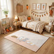 Minimal Bunny Outline Area Rug, Soft Beige Rabbit Carpet, Nursery Decor – texture view