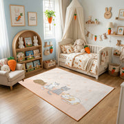 Minimal Bunny Outline Area Rug, Soft Beige Rabbit Carpet, Nursery Decor – bedroom styling