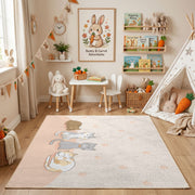 Minimal Bunny Outline Area Rug, Soft Beige Rabbit Carpet, Nursery Decor – playroom styling
