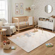 Minimal Bunny Outline Area Rug, Soft Beige Rabbit Carpet, Nursery Decor – living room view